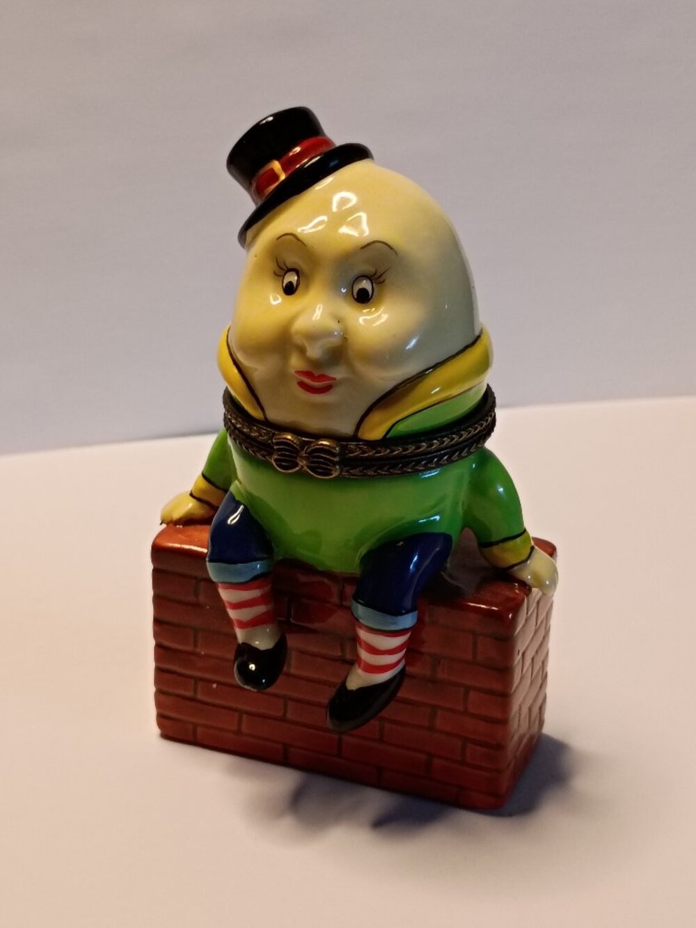 Vintage Collectible Porcelain Hinged Humpty Dumpty Trinket Box